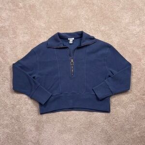 Better/Together Ribbed Quarter Zip Navy/Blue Grey Sweatshirt Gold Zipper Size M